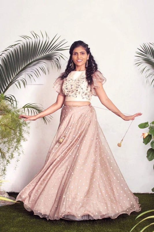 Beige Organza Lehenga Set