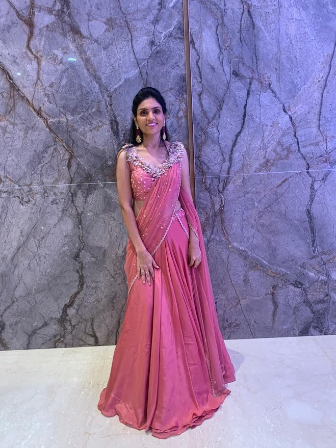 Habutai Peach Lehenga