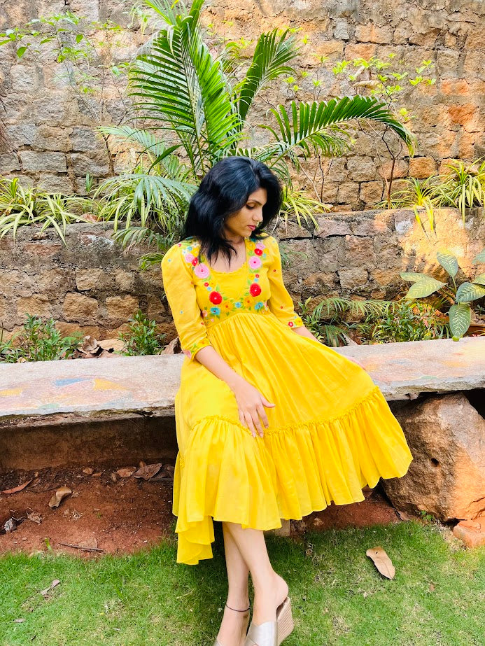 Yellow Cotton Floral dress