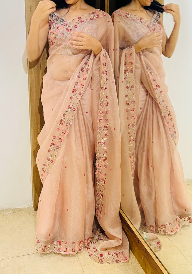 Peach Tissue Saree