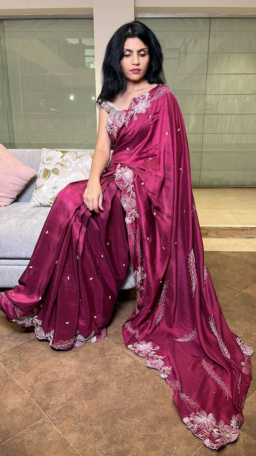 Magenta Organza Silk Saree