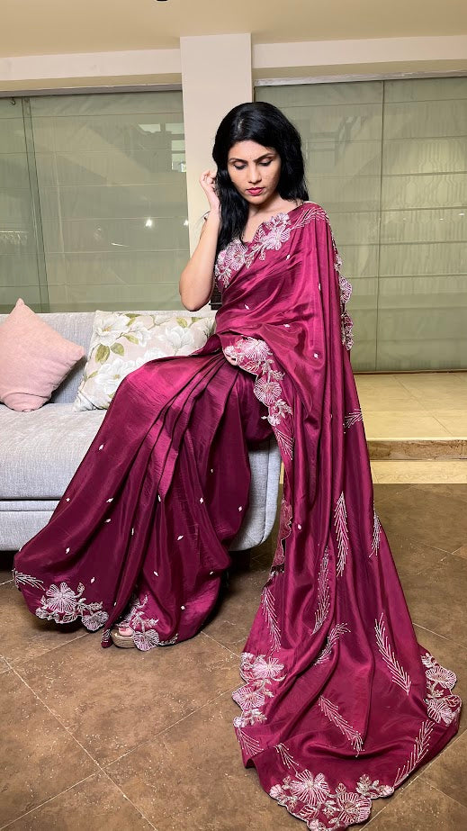 Magenta Organza Silk Saree