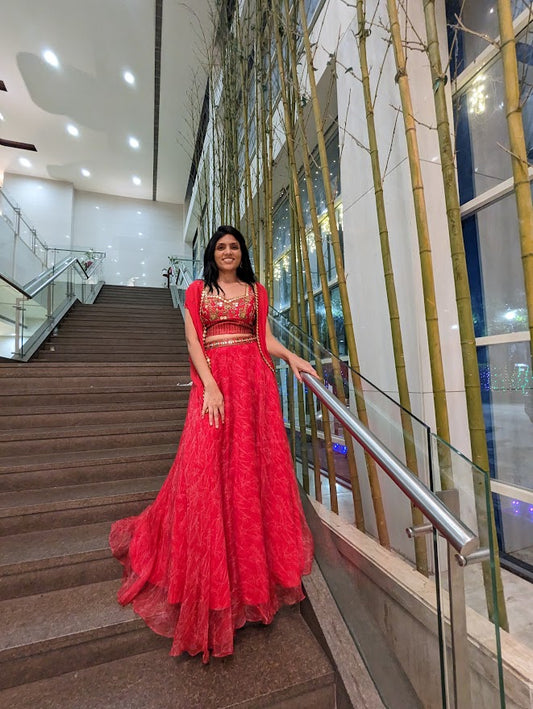 Red Organza Lehenga