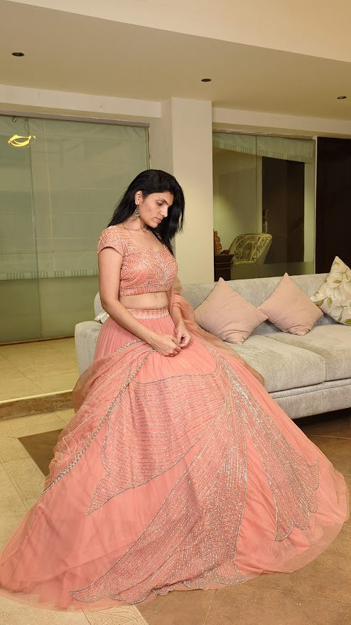 Coral Orange Lehenga