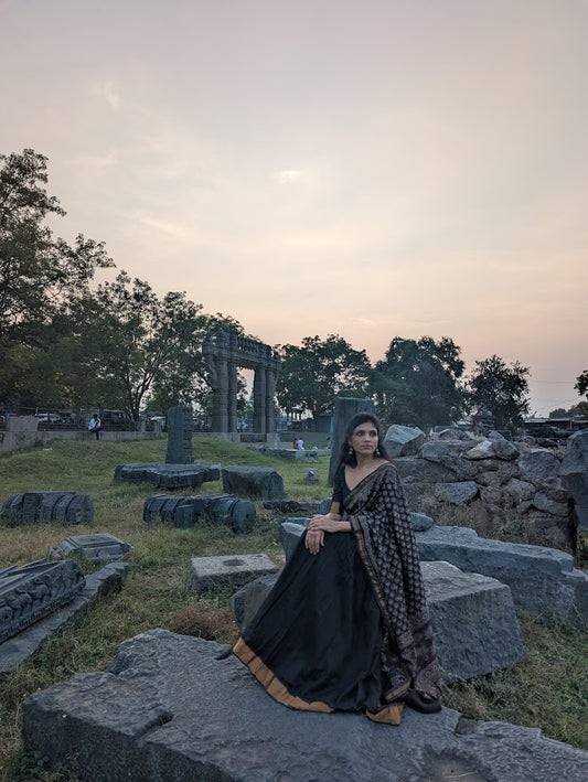 Mangalagiri Black Lehenga Set