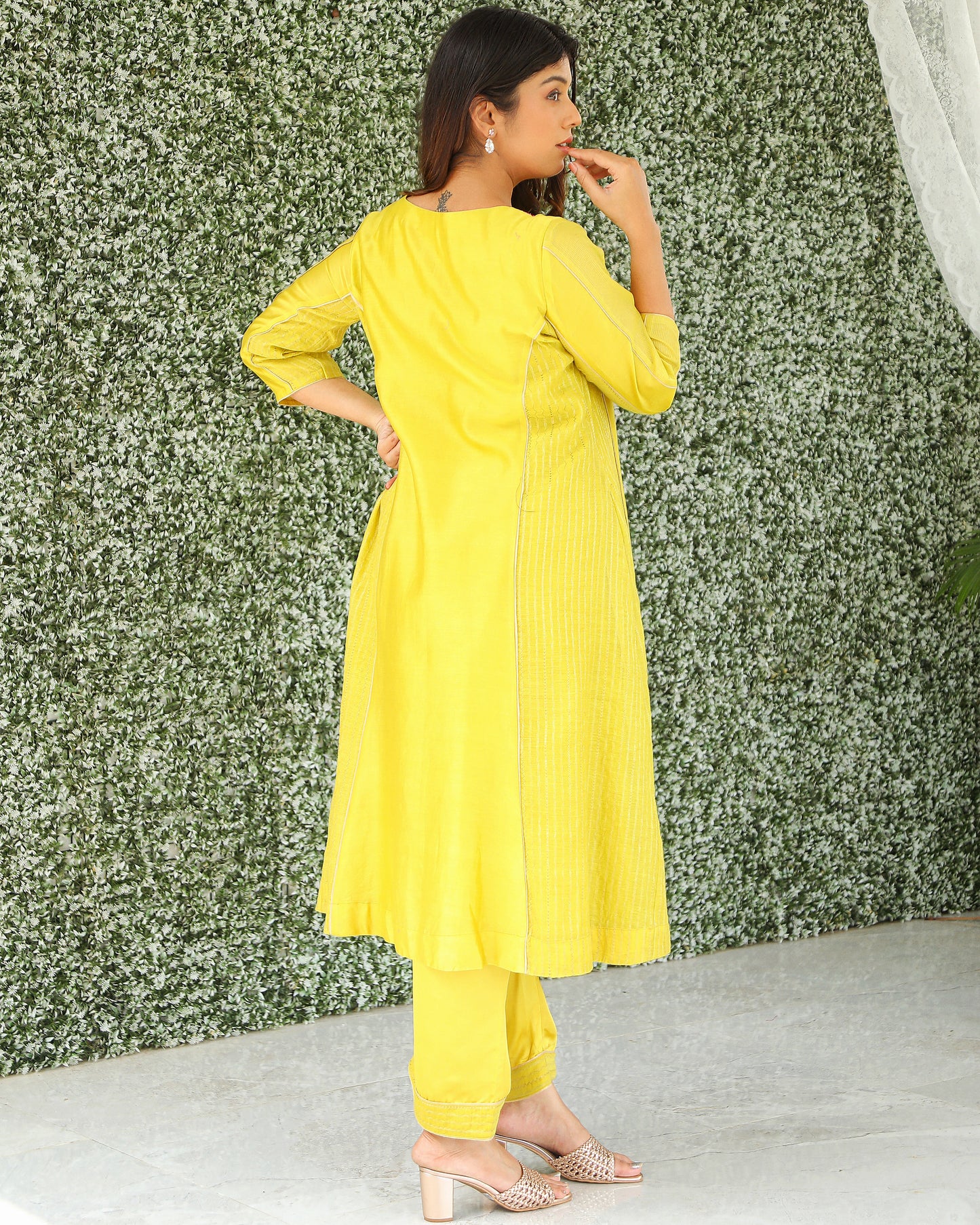 Yellow Chanderi Silk Kurti Set