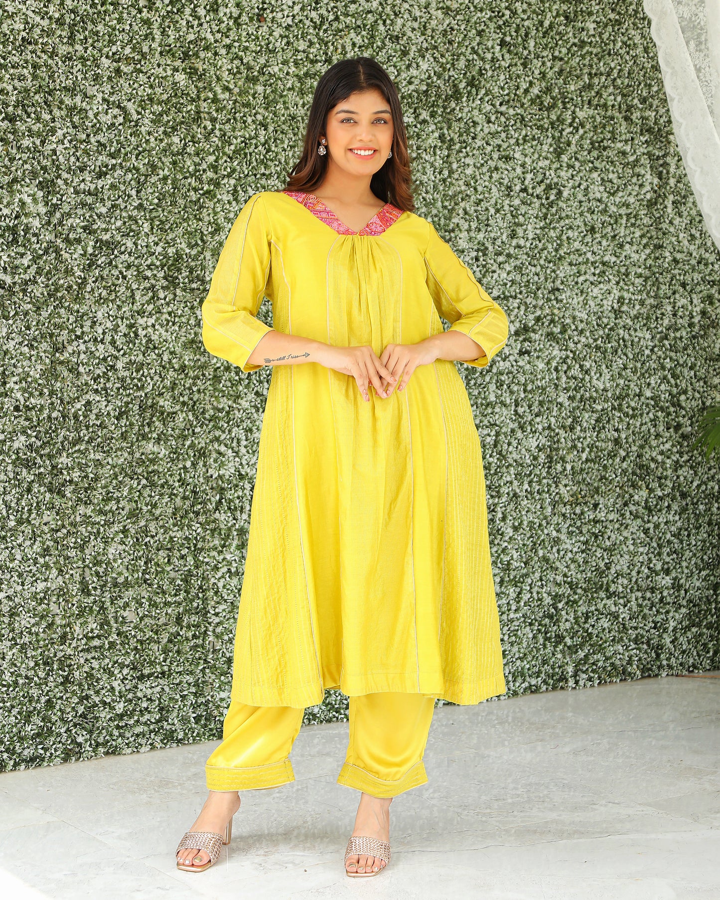 Yellow Chanderi Silk Kurti Set