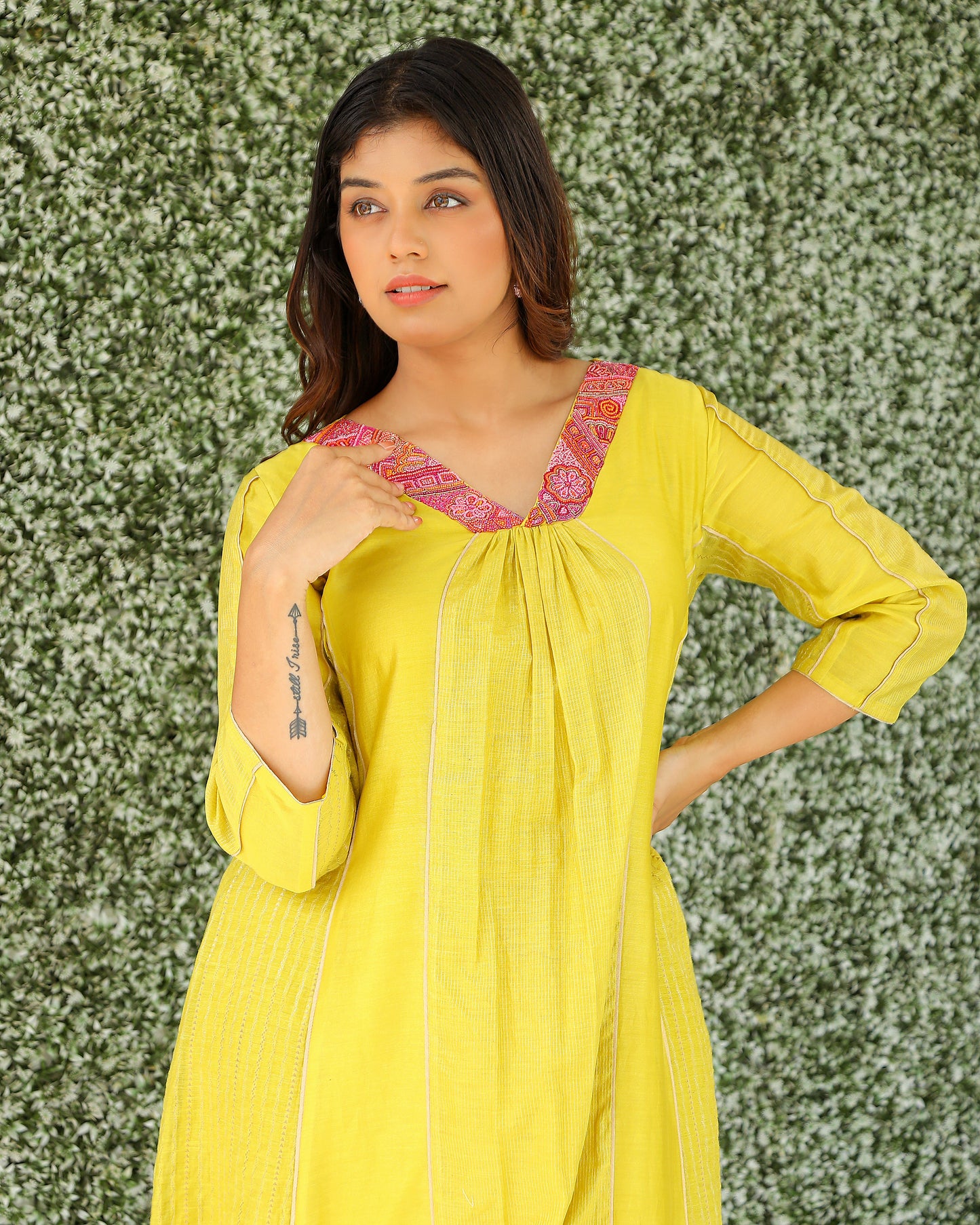 Yellow Chanderi Silk Kurti Set