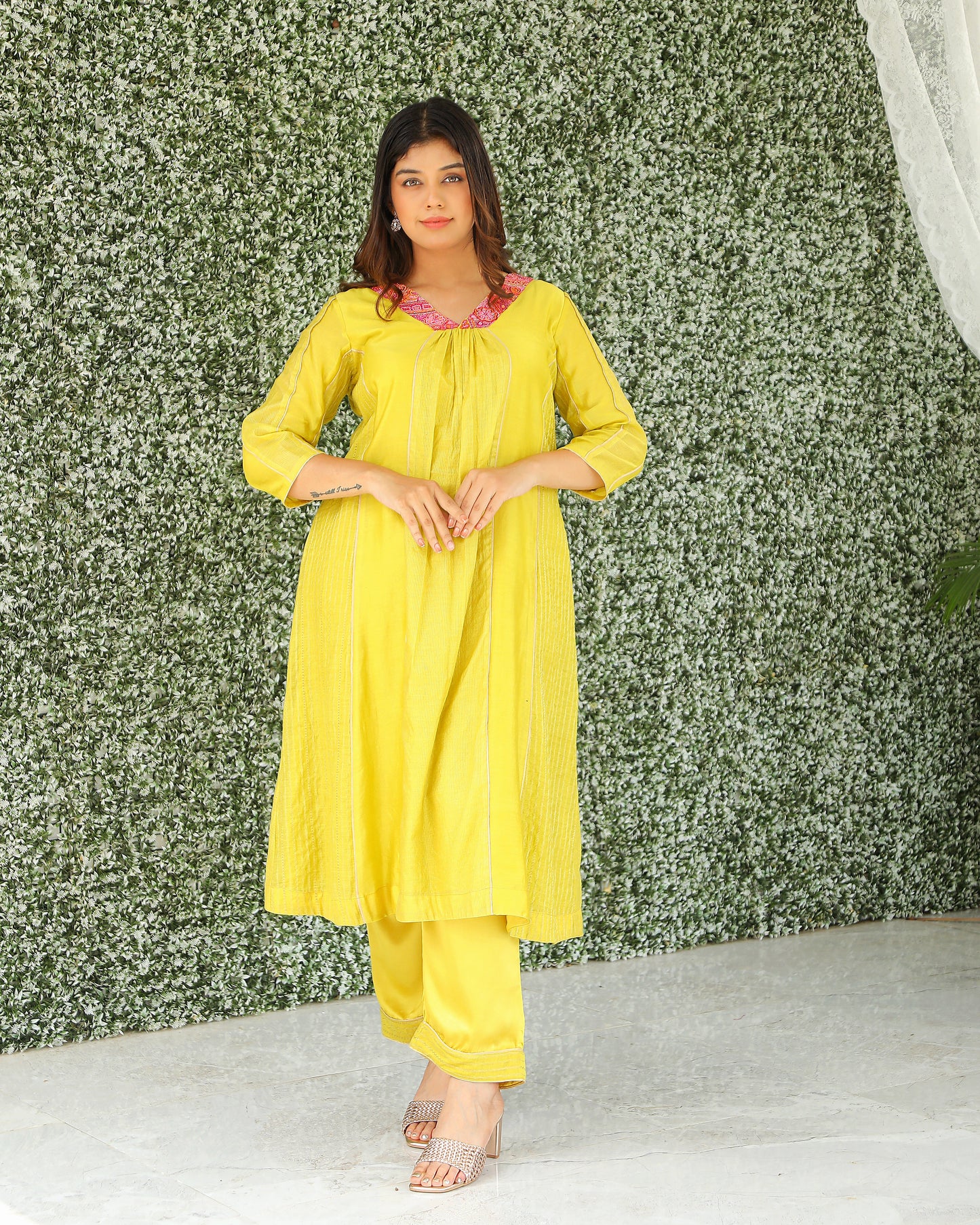 Yellow Chanderi Silk Kurti Set