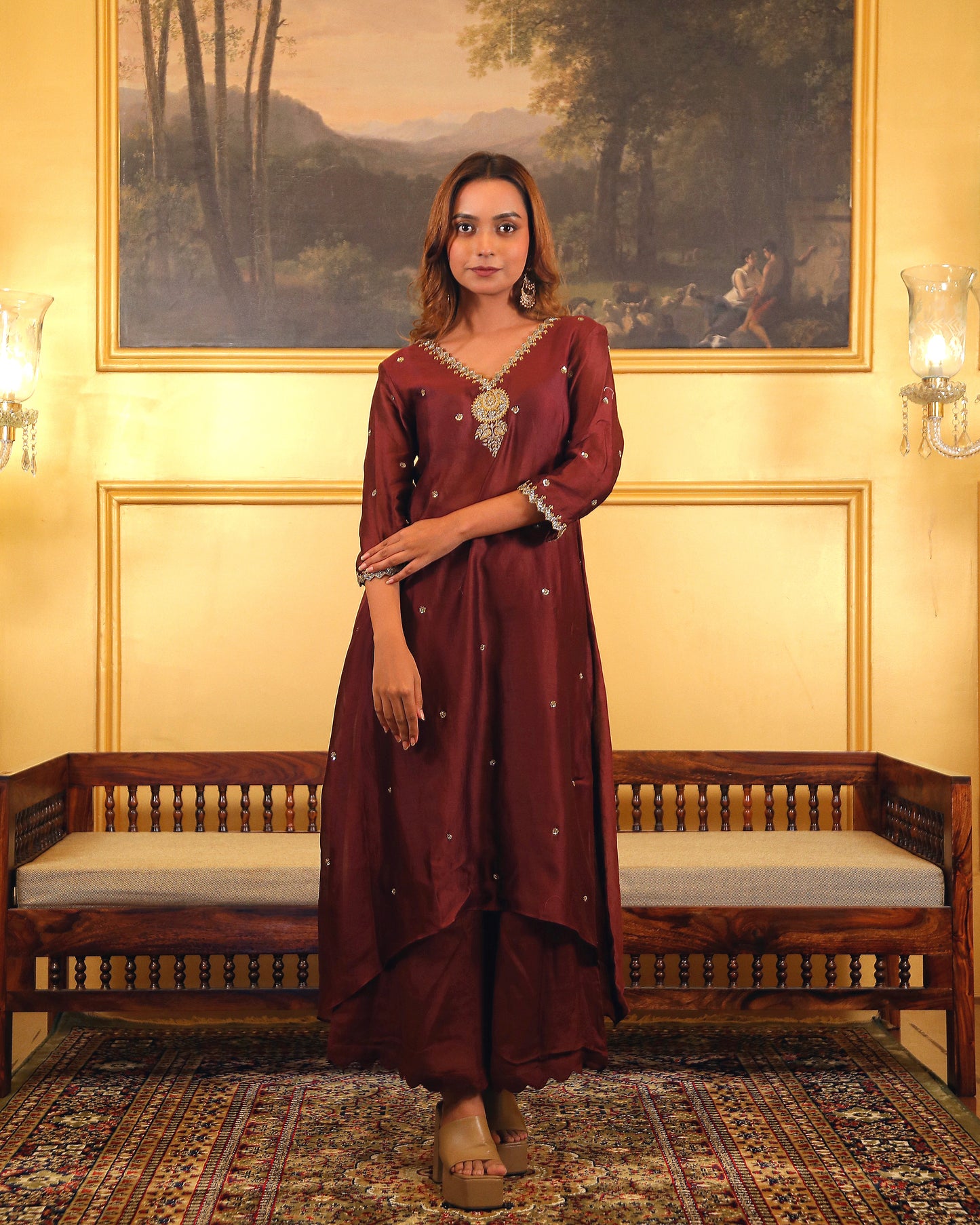 Brown Bell Sleeve Kurti Set