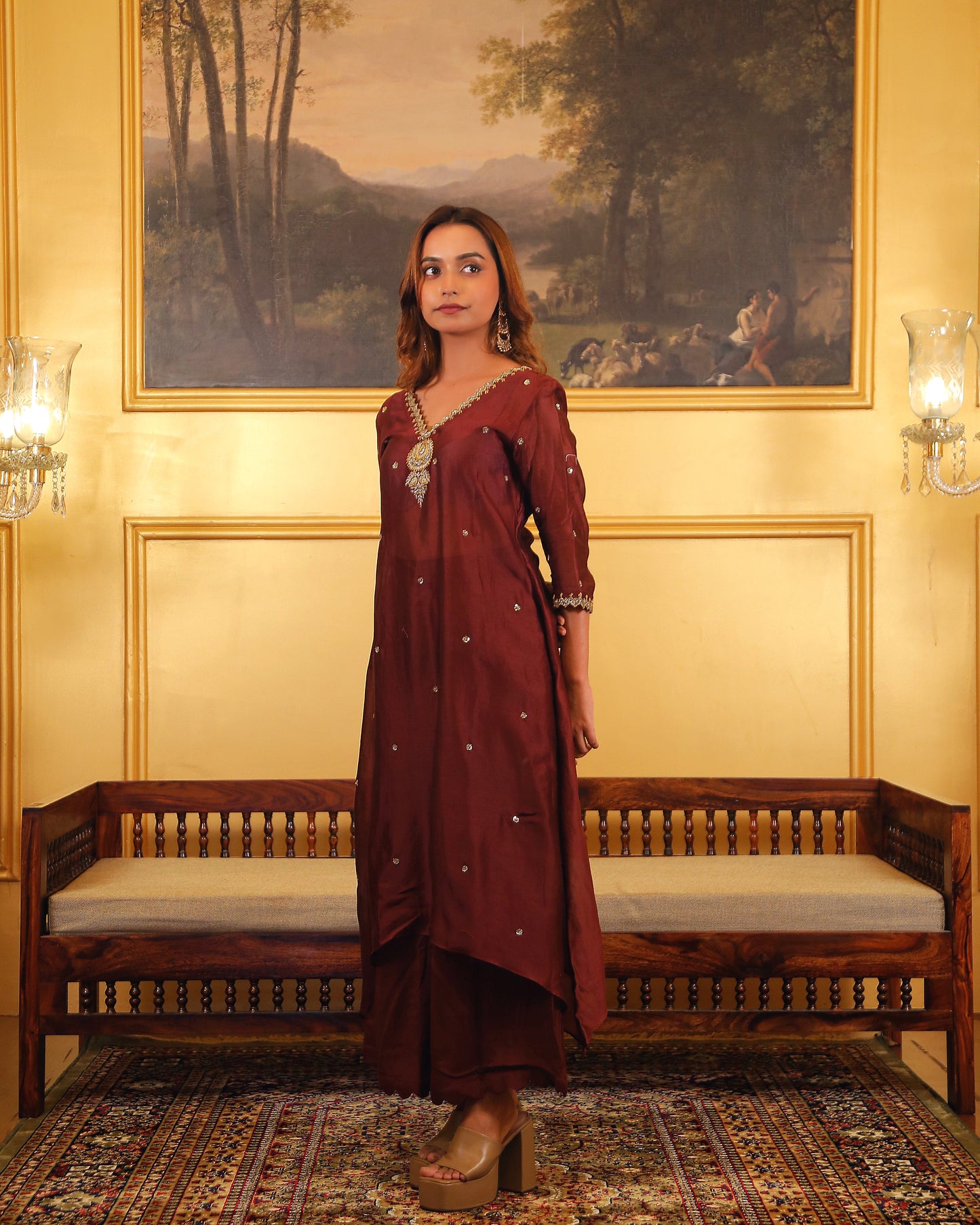 Brown Bell Sleeve Kurti Set