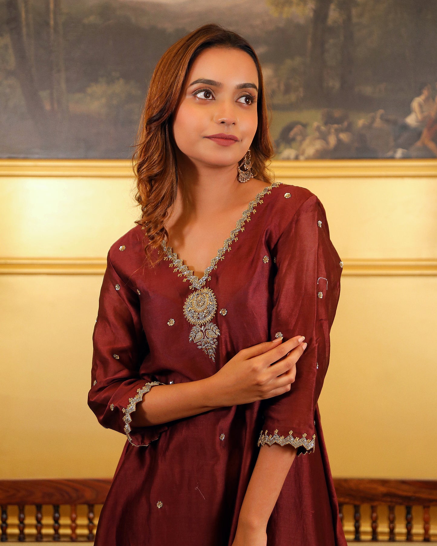 Brown Bell Sleeve Kurti Set