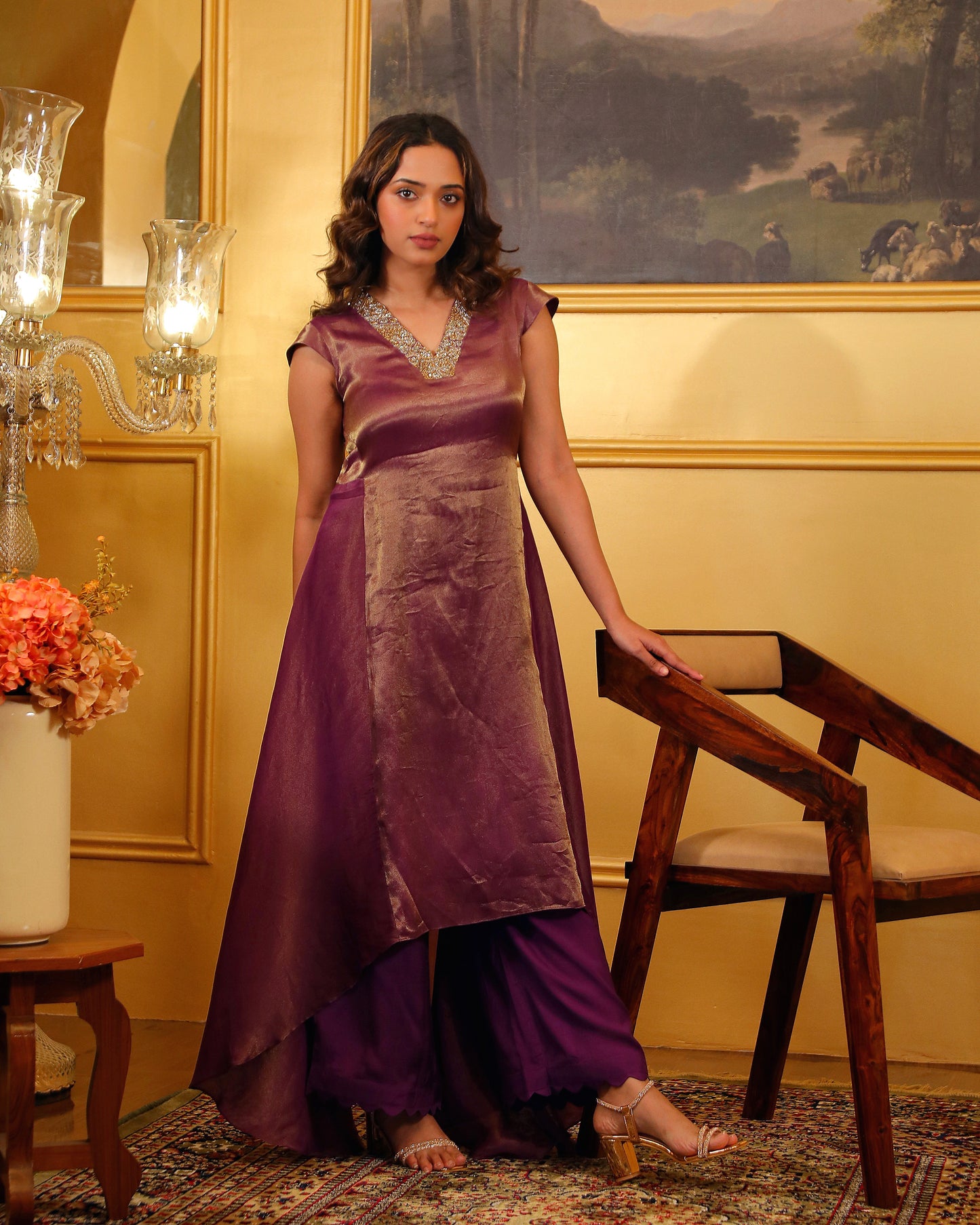 Purple Tissue Kurti Set