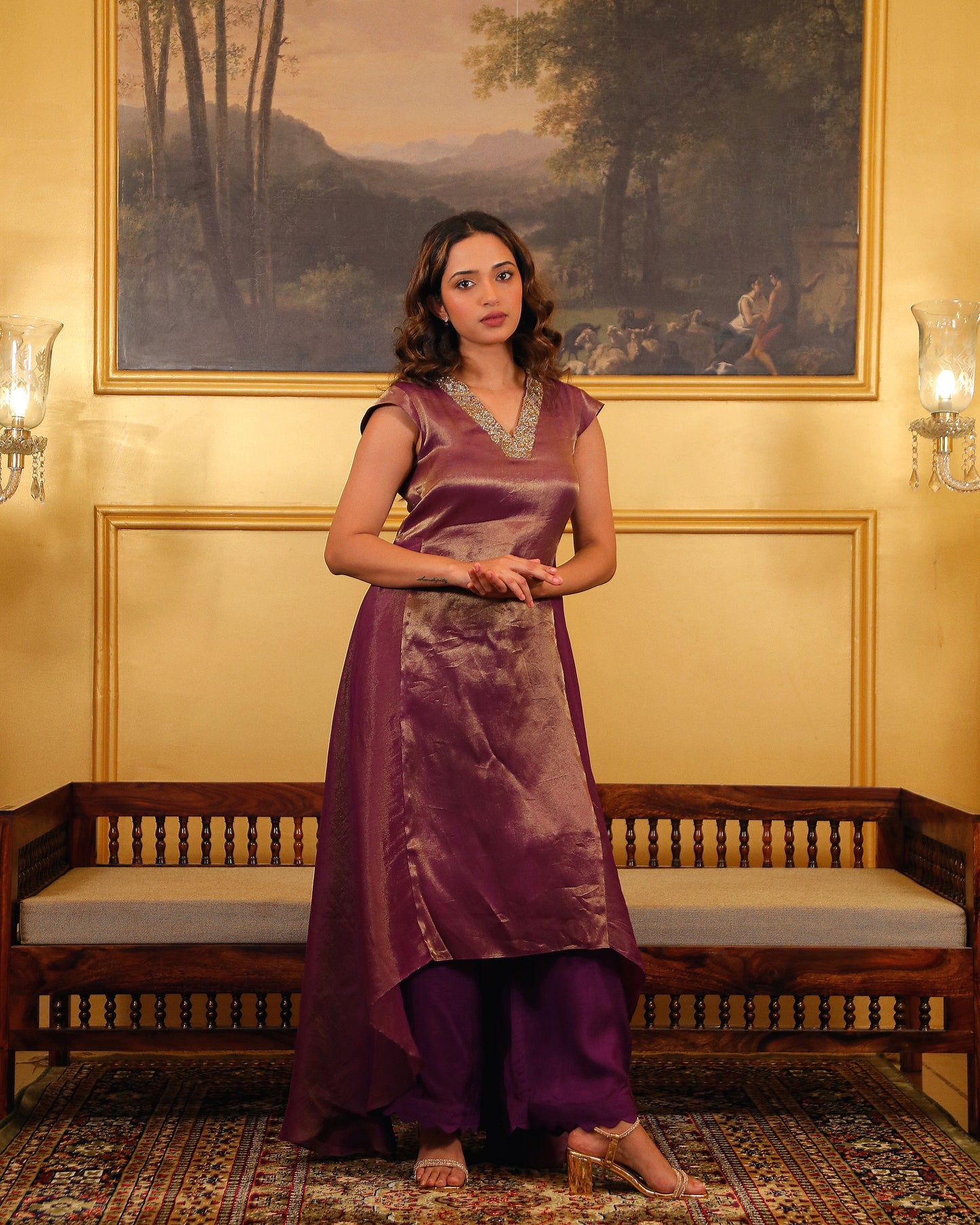 Purple Tissue Kurti Set